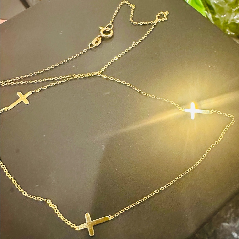 New 14K Solid Real Gold necklace like diamonds by the yard gold cross necklace